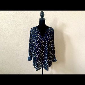 Navy Blue and Mustard Long Sleeve Blouse